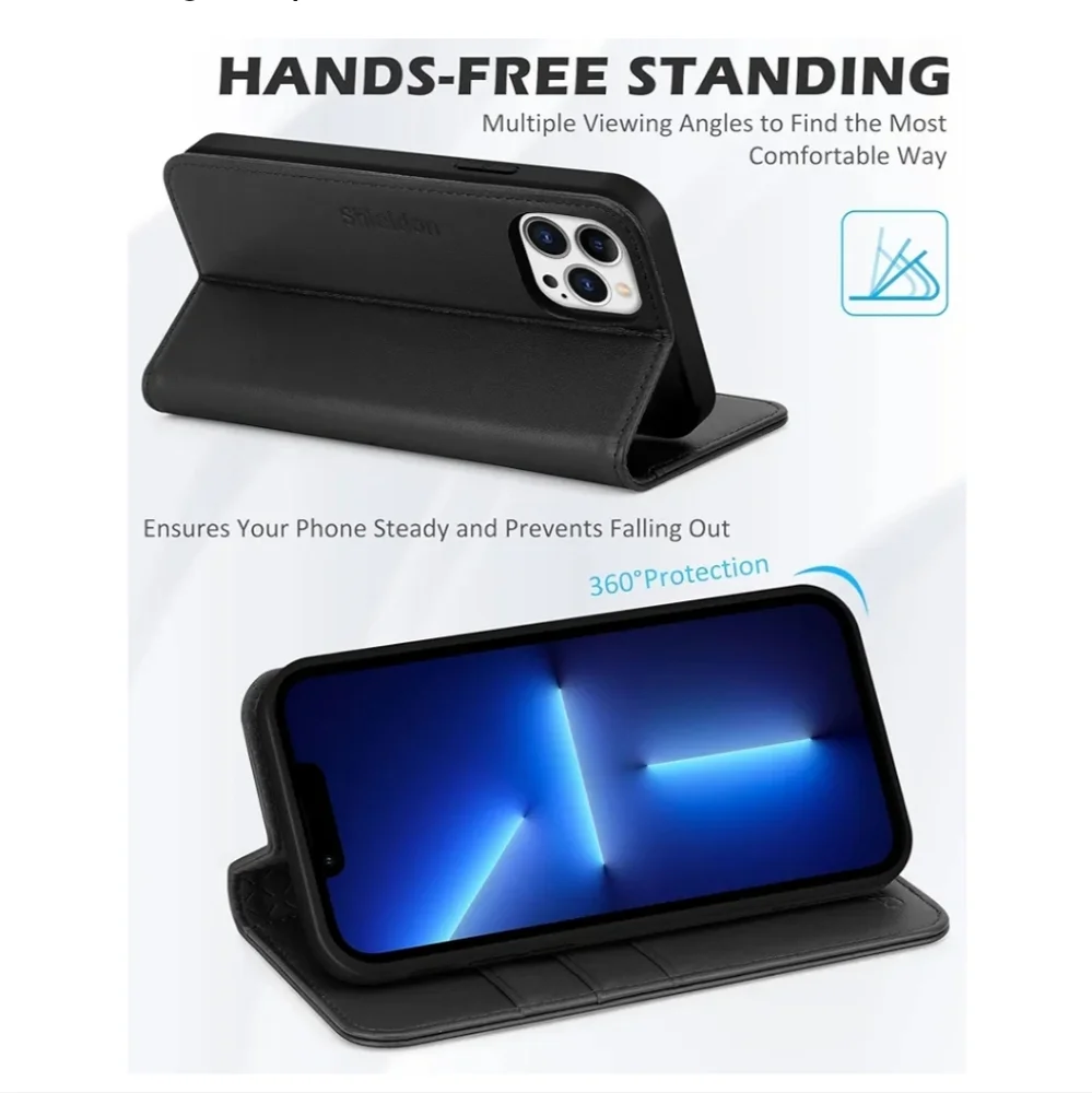 SHIELDON Case for iPhone 13 Pro Max 5G, Genuine Leather Wallet Case